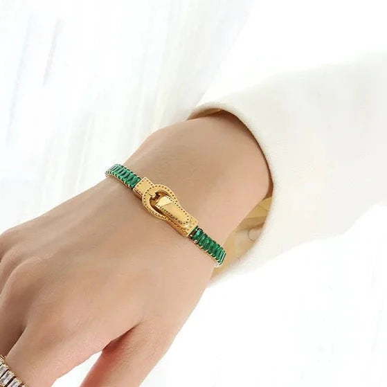 Pulsera Cadena y Cinturón de Zirconias Verdes